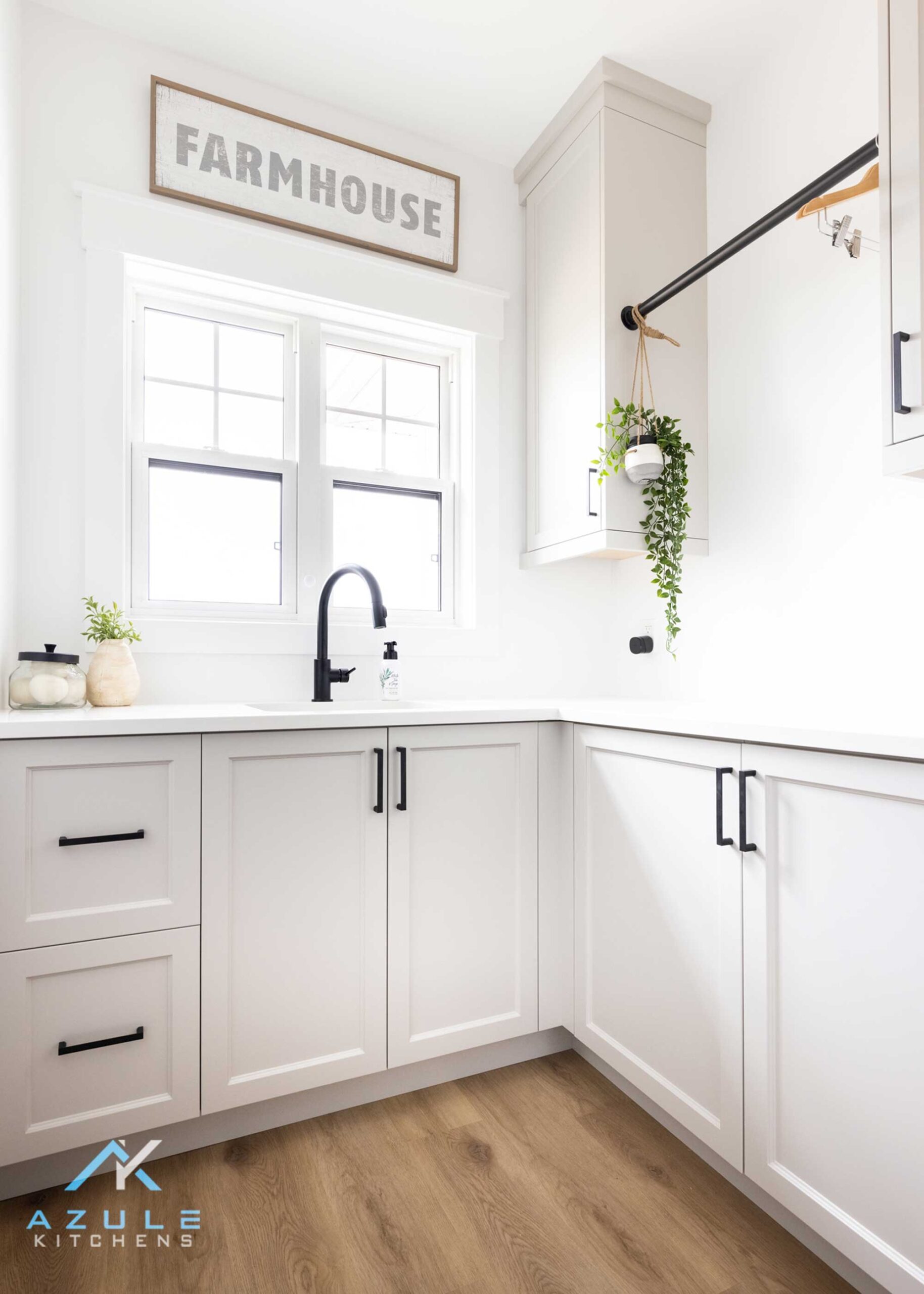 Built In Laundry Room With Grey Painted Cabinets