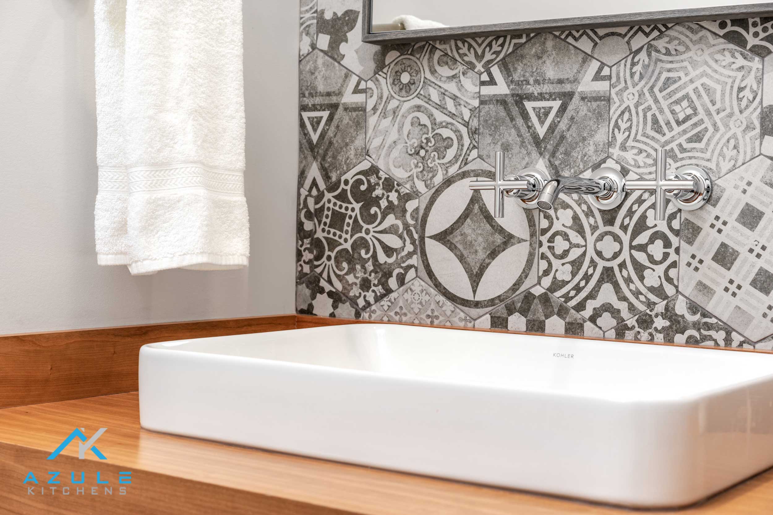 Custom White oak Vanity With Wall Mount Faucet Set